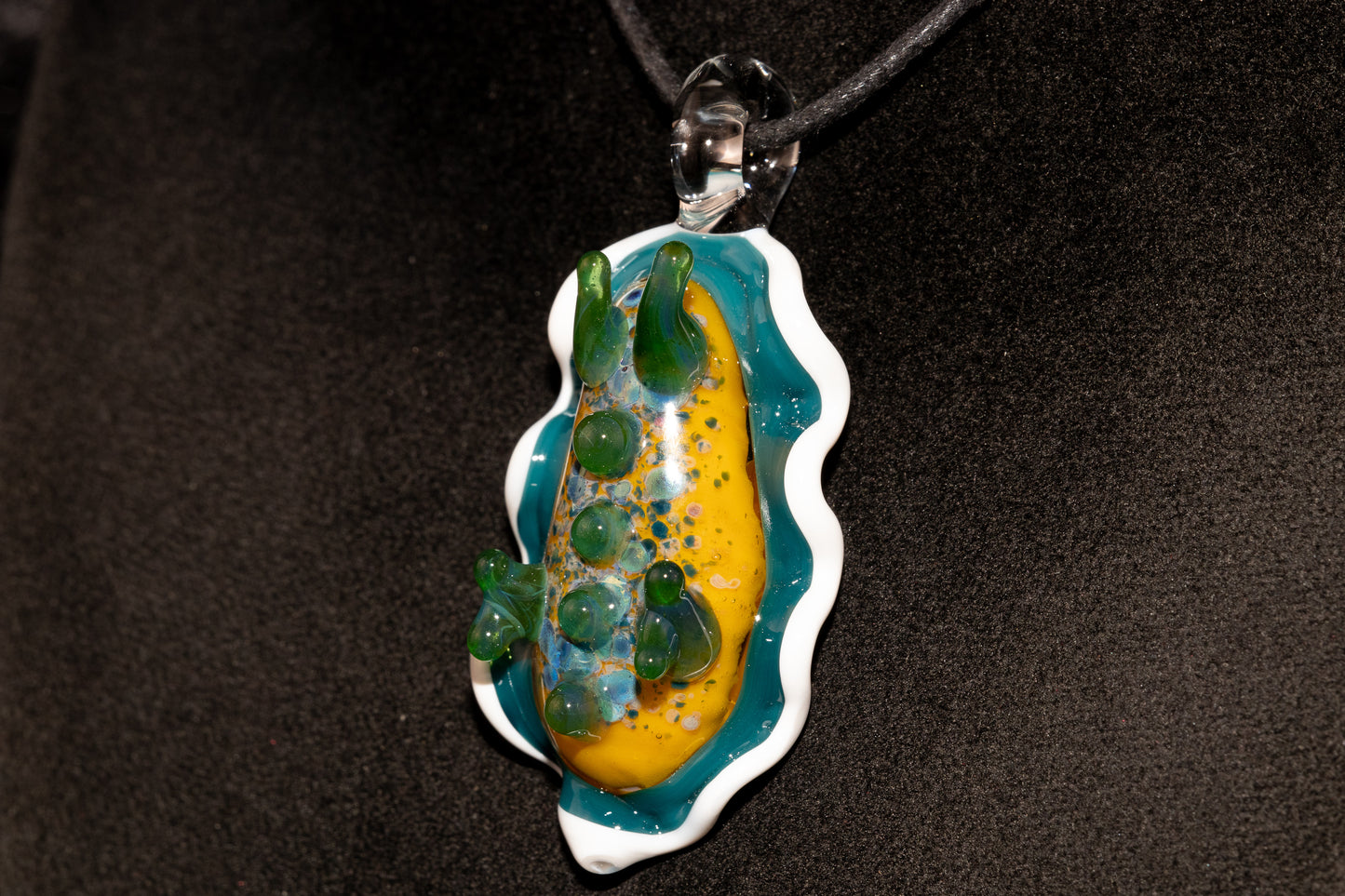 Handblown Nudibranch Glass Pendant | Ocean Inspired Sea Slug Necklace | Tide Pool Jewelry Art for Beach Lovers