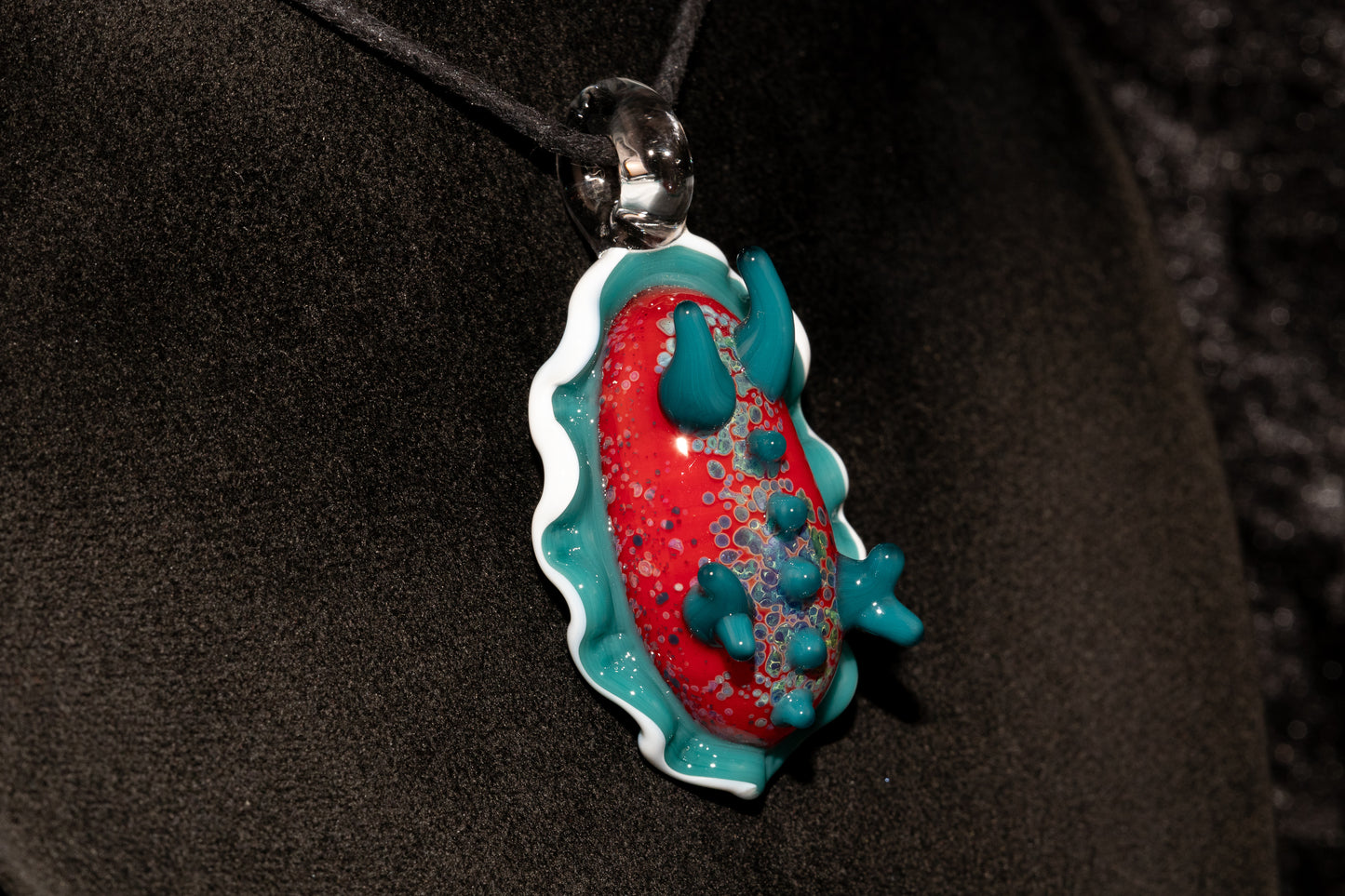 Handblown Nudibranch Glass Pendant | Ocean Inspired Sea Slug Necklace | Tide Pool Jewelry Art for Beach Lovers