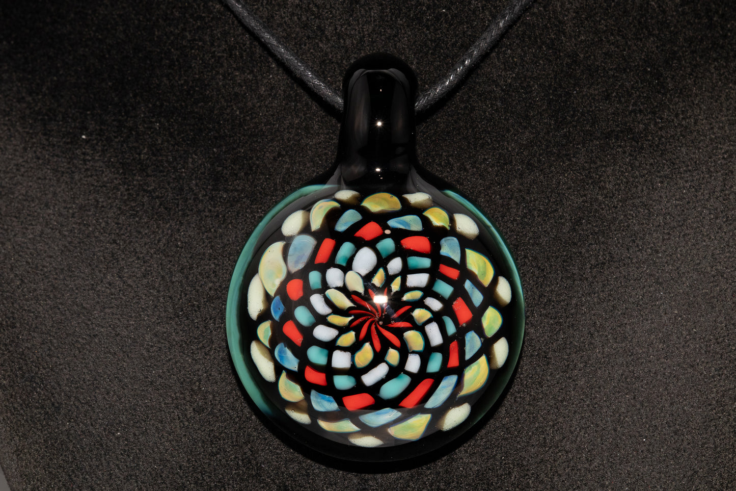 Large Mandala Pendant | Intricate Glass Fractal Pattern | Heady Multicolor Jewelry