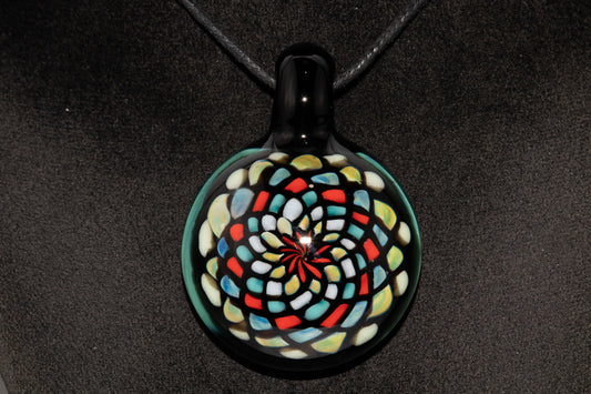 Large Mandala Pendant | Intricate Glass Fractal Pattern | Heady Multicolor Jewelry