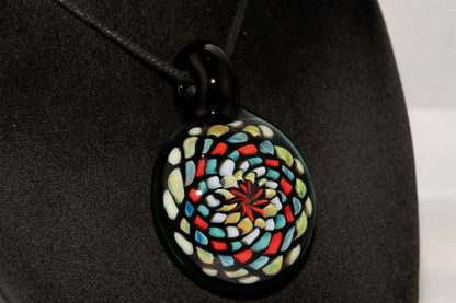 Large Mandala Pendant | Intricate Glass Fractal Pattern | Heady Multicolor Jewelry