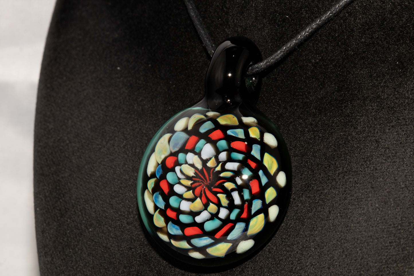 Large Mandala Pendant | Intricate Glass Fractal Pattern | Heady Multicolor Jewelry