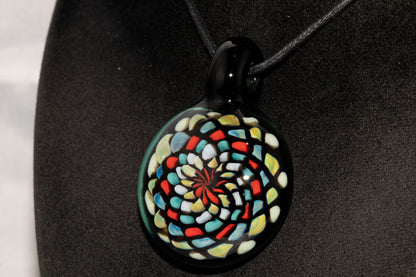 Large Mandala Pendant | Intricate Glass Fractal Pattern | Heady Multicolor Jewelry