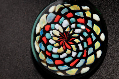 Large Mandala Pendant | Intricate Glass Fractal Pattern | Heady Multicolor Jewelry