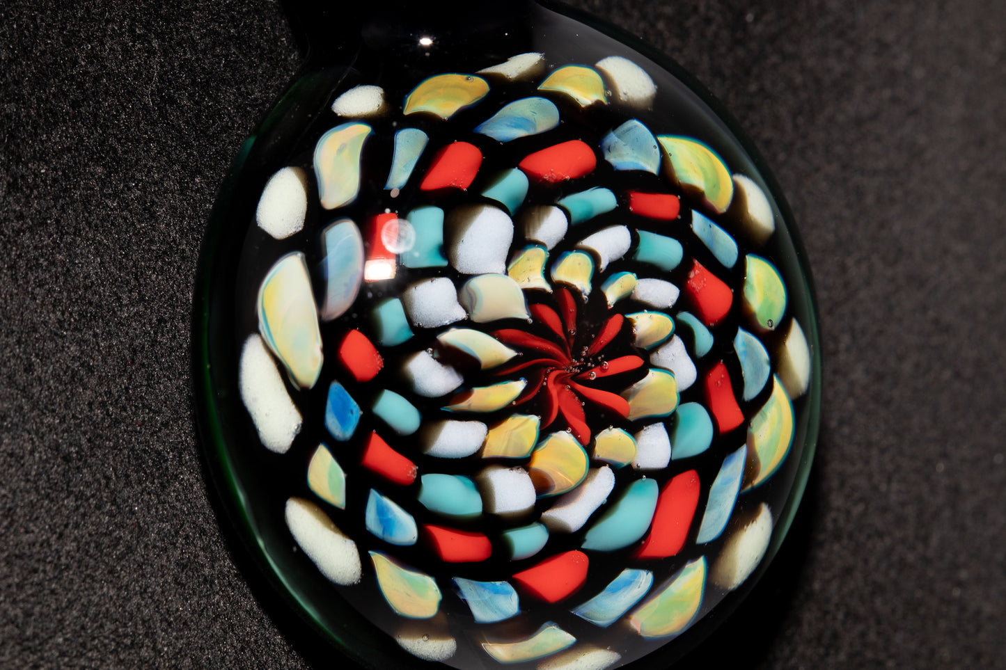 Large Mandala Pendant | Intricate Glass Fractal Pattern | Heady Multicolor Jewelry