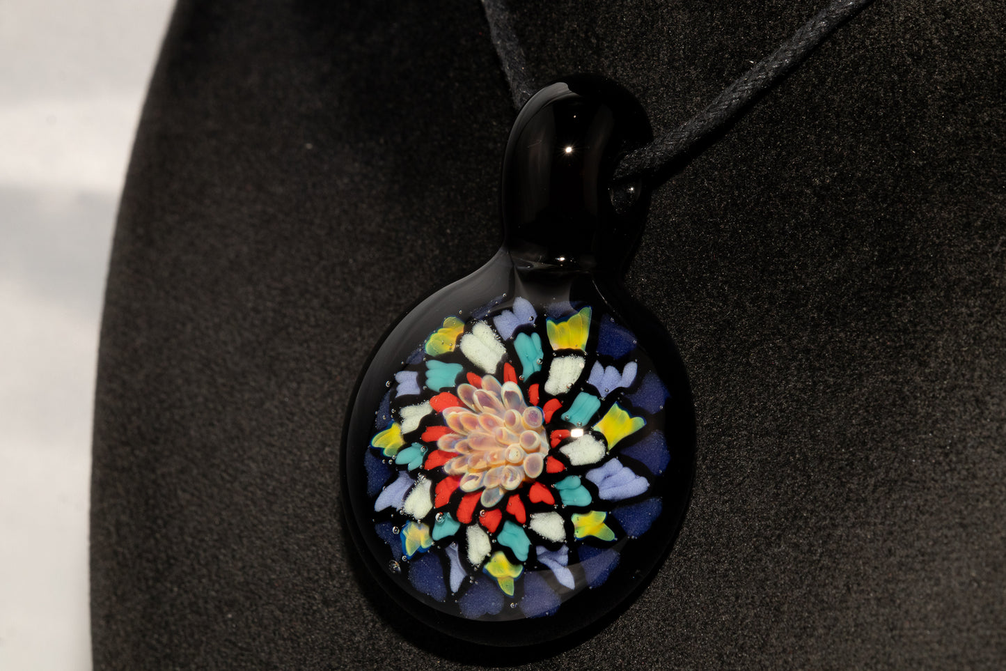 Unique Mandala Glass Pendant | Colorful Fillacello Design | Sacred Geometry Jewelry Art