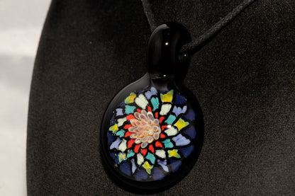 Unique Mandala Glass Pendant | Colorful Fillacello Design | Sacred Geometry Jewelry Art