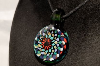 Artisan Mandala Pendant | Multicolor Glass Symmetry | Heady Psychedelic Wearable Art