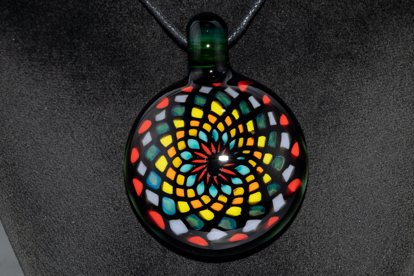 Artisan Mandala Pendant | Multicolor Glass Symmetry | Heady Psychedelic Wearable Art