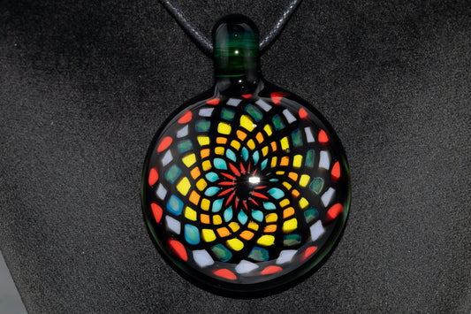 Artisan Mandala Pendant | Multicolor Glass Symmetry | Heady Psychedelic Wearable Art