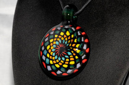 Artisan Mandala Pendant | Multicolor Glass Symmetry | Heady Psychedelic Wearable Art
