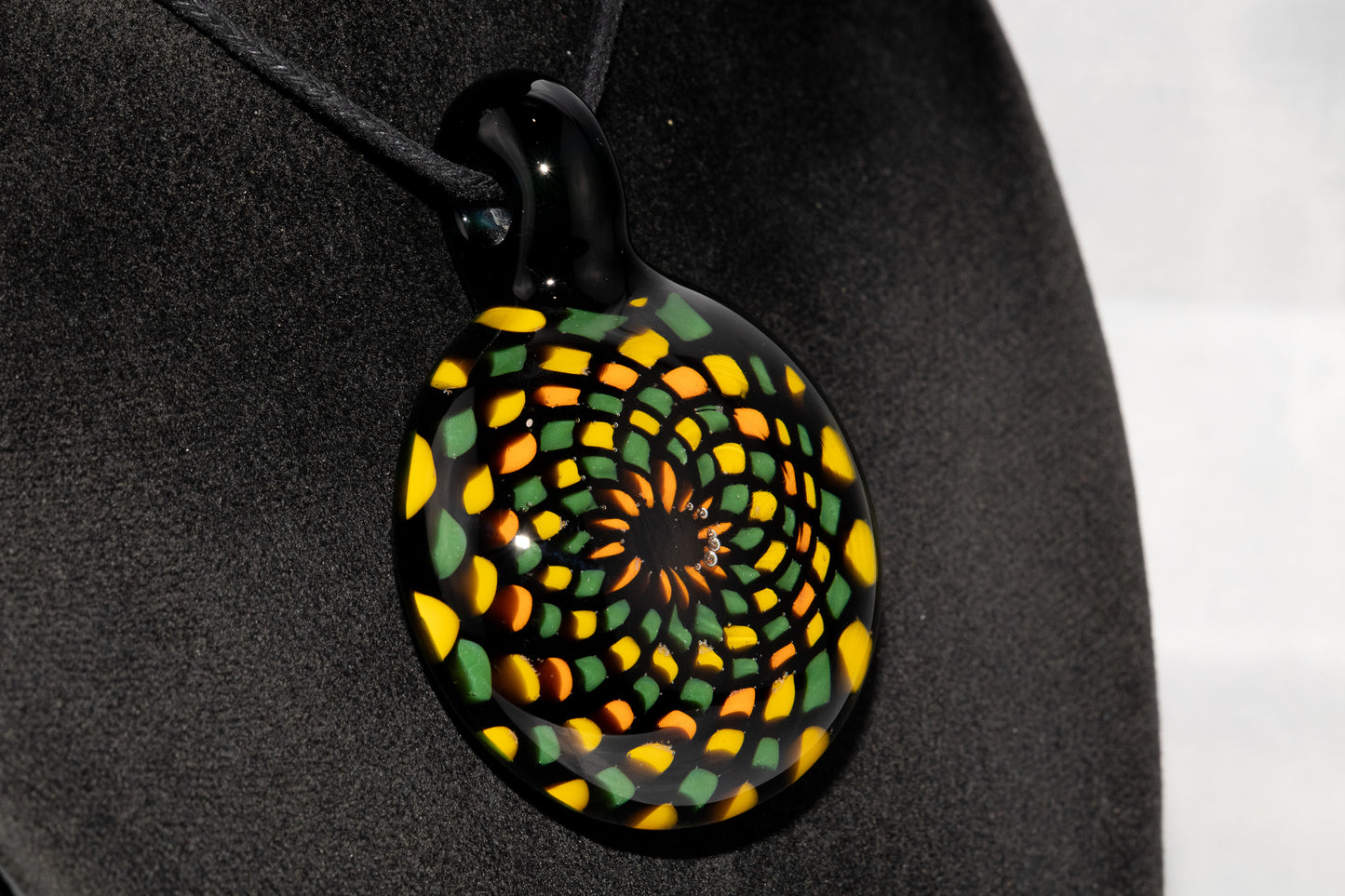 Unique Mandala Glass Pendant | Colorful Fillacello Green bay Packers Design | Sacred Geometry Jewelry Art