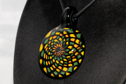 Unique Mandala Glass Pendant | Colorful Fillacello Green bay Packers Design | Sacred Geometry Jewelry Art