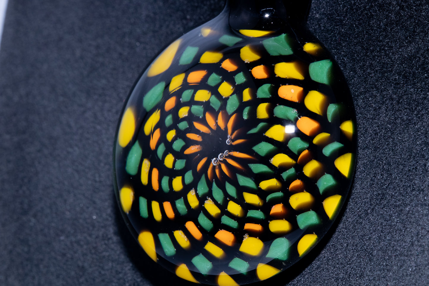 Unique Mandala Glass Pendant | Colorful Fillacello Green bay Packers Design | Sacred Geometry Jewelry Art