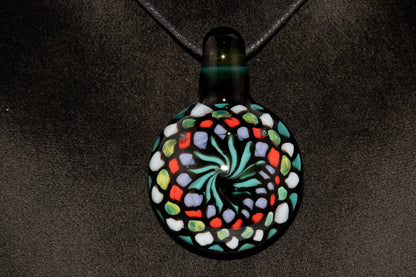 Large Mandala Pendant | Intricate Glass Fractal Pattern | Heady Multicolor Jewelry