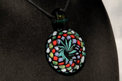 Large Mandala Pendant | Intricate Glass Fractal Pattern | Heady Multicolor Jewelry