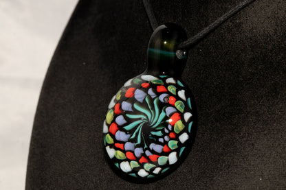 Large Mandala Pendant | Intricate Glass Fractal Pattern | Heady Multicolor Jewelry