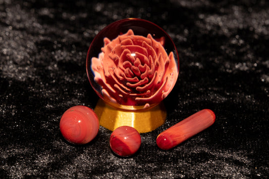 Dahlia Flower Marble Set | 25mm Handmade Glass Art Sphere with Matching Inserts | Collector Marble | Handblown Glass Decor