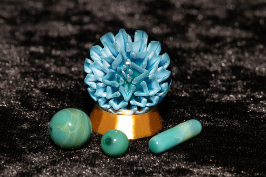 Dahlia Flower Marble Set | 25mm Handmade Glass Art Sphere with Matching Inserts | Collector Marble | Handblown Glass Decor