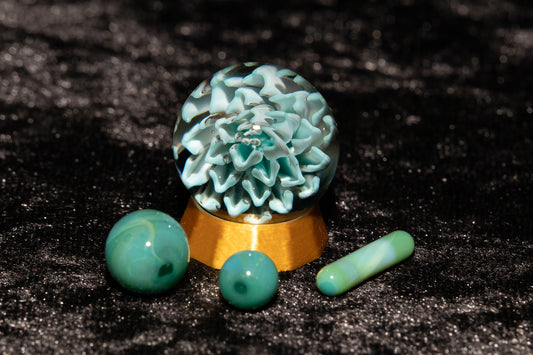 Dahlia Flower Marble Set | 25mm Handmade Glass Art Sphere with Matching Inserts | Collector Marble | Handblown Glass Decor