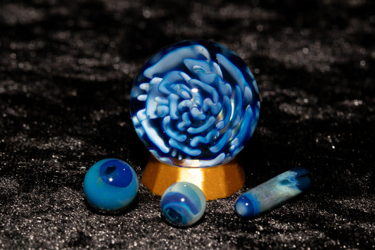 Dahlia Flower Marble Set | 25mm Handmade Glass Art Sphere with Matching Inserts | Collector Marble | Handblown Glass Decor
