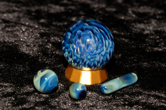 Dahlia Flower Marble Set | 25mm Handmade Glass Art Sphere with Matching Inserts | Collector Marble | Handblown Glass Decor