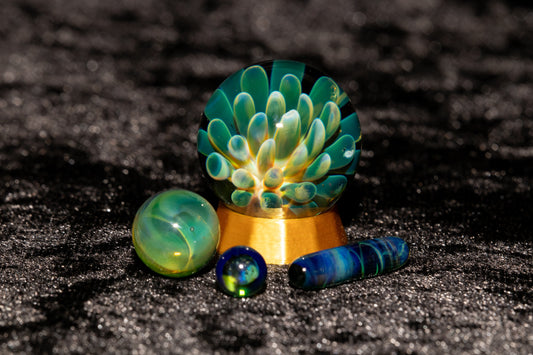 Dot Implosion Marble Set | Handmade 25mm Glass Orbs with Matching Inserts | Art Glass Collectible | Handblown Glass Decor