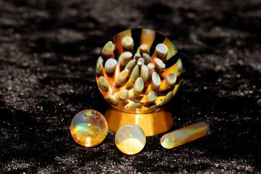 Dot Implosion Marble Set | Handmade 25mm Glass Orbs with Matching Inserts | Art Glass Collectible | Handblown Glass Decor