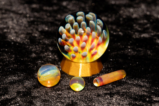 Dot Implosion Marble Set | Handmade 25mm Glass Orbs with Matching Inserts | Art Glass Collectible | Handblown Glass Decor