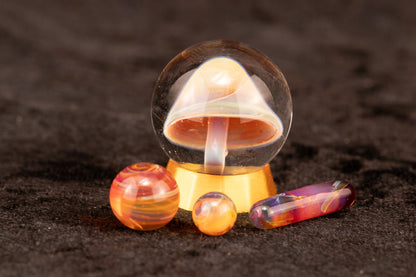 Mushroom Glass Marble Set | 25mm Glass Marbles | Handblown Borosilicate Glass | Collectible Functional Glass