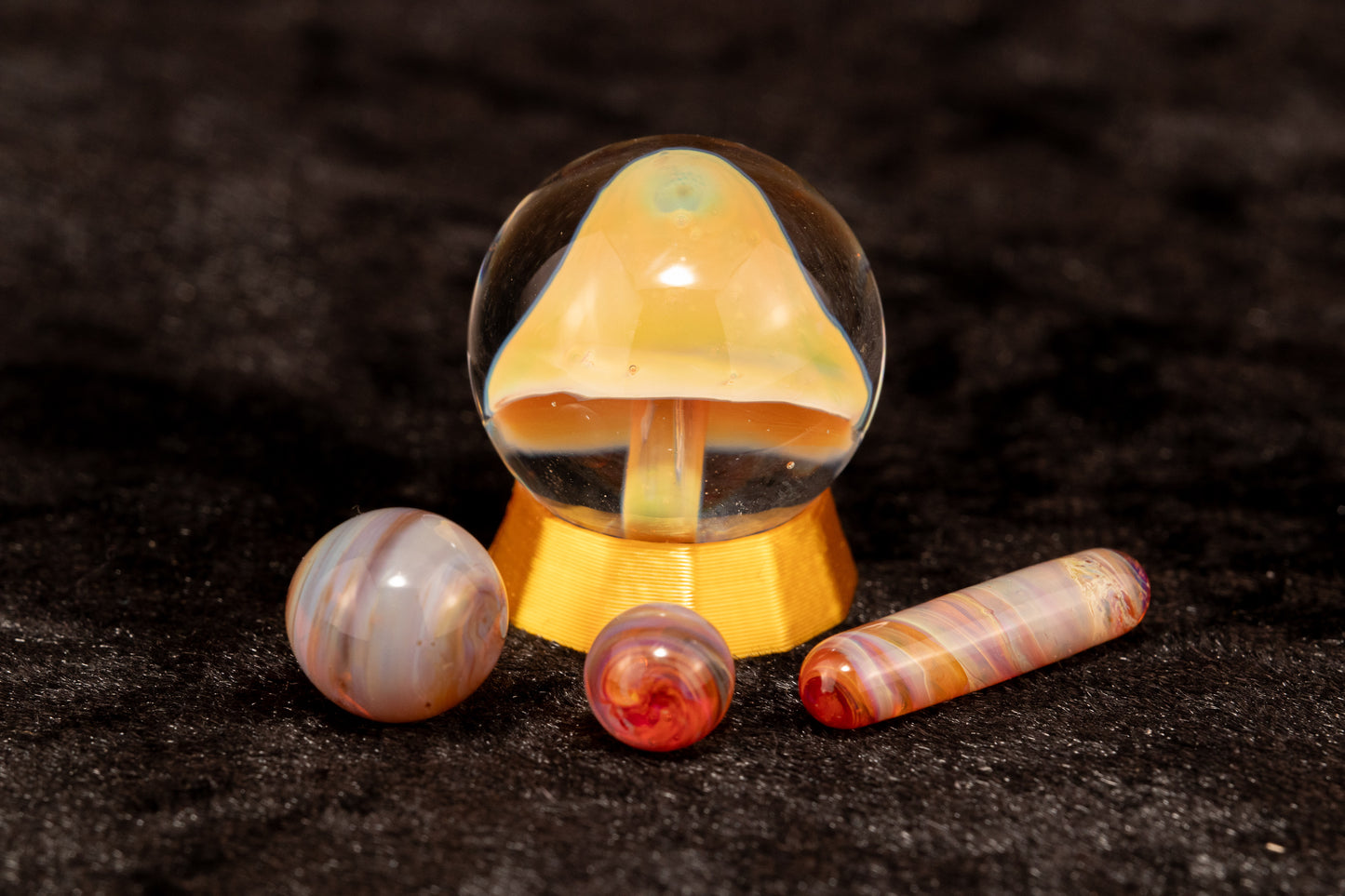 Mushroom Glass Marble Set | 25mm Glass Marbles | Handblown Borosilicate Glass | Collectible Functional Glass