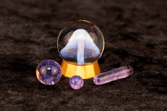 Mushroom Glass Marble Set | 25mm Glass Marbles | Handblown Borosilicate Glass | Collectible Functional Glass