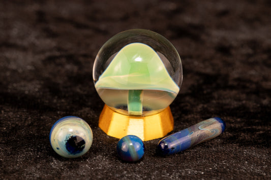 Mushroom Glass Marble Set | 25mm Glass Marbles | Handblown Borosilicate Glass | Collectible Functional Glass