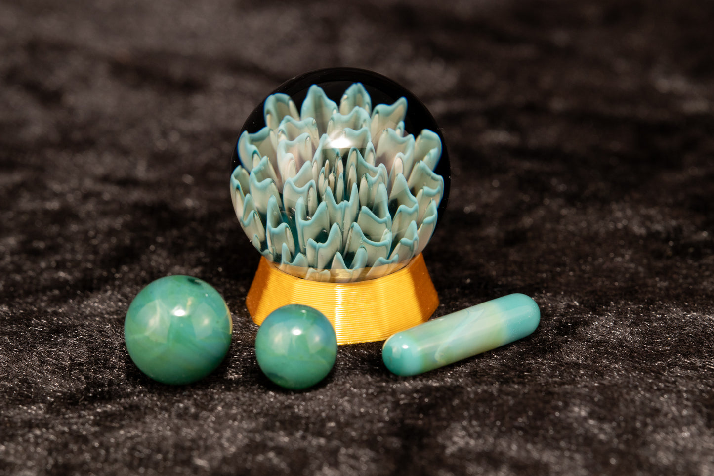 Dahlia Flower Marble Set | 25mm Handmade Glass Art Sphere with Matching Inserts | Collector Marble | Handblown Glass Decor