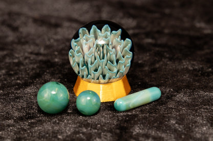 Dahlia Flower Marble Set | 25mm Handmade Glass Art Sphere with Matching Inserts | Collector Marble | Handblown Glass Decor