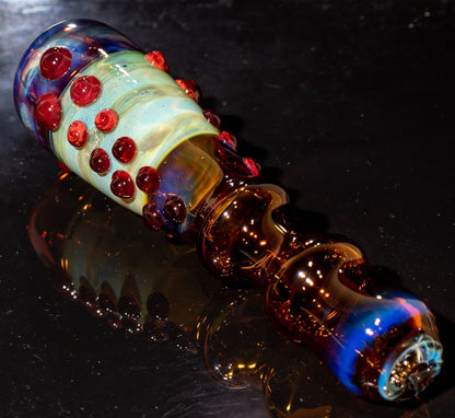 Large Fumed Glass Art | Heady Galaxy Bat | Blue Rainbow Borosilicate | Silver Fumed Handblown Glass