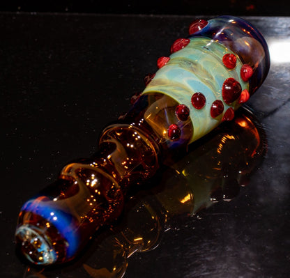 Large Fumed Glass Art | Heady Galaxy Bat | Blue Rainbow Borosilicate | Silver Fumed Handblown Glass