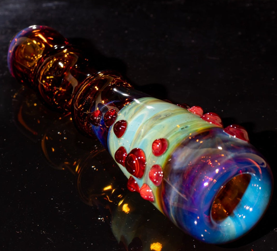 Large Fumed Glass Art | Heady Galaxy Bat | Blue Rainbow Borosilicate | Silver Fumed Handblown Glass