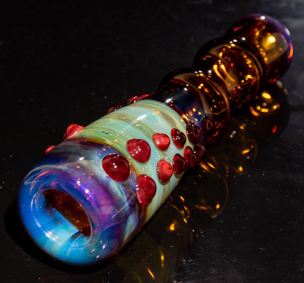 Large Fumed Glass Art | Heady Galaxy Bat | Blue Rainbow Borosilicate | Silver Fumed Handblown Glass