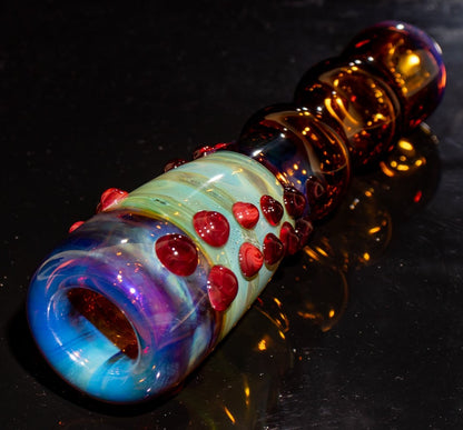 Large Fumed Glass Art | Heady Galaxy Bat | Blue Rainbow Borosilicate | Silver Fumed Handblown Glass