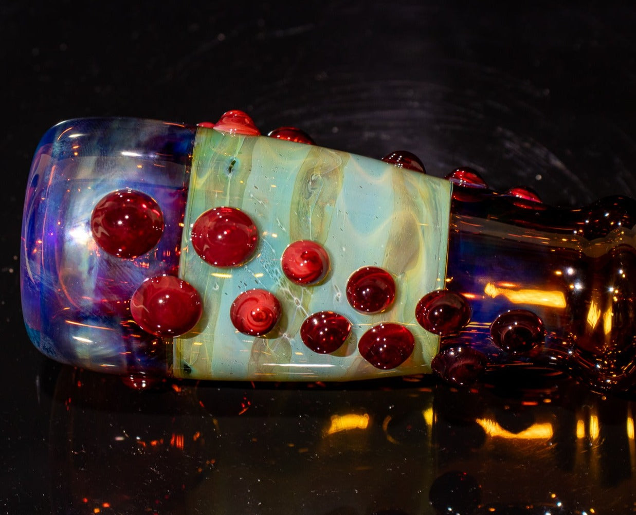 Large Fumed Glass Art | Heady Galaxy Bat | Blue Rainbow Borosilicate | Silver Fumed Handblown Glass