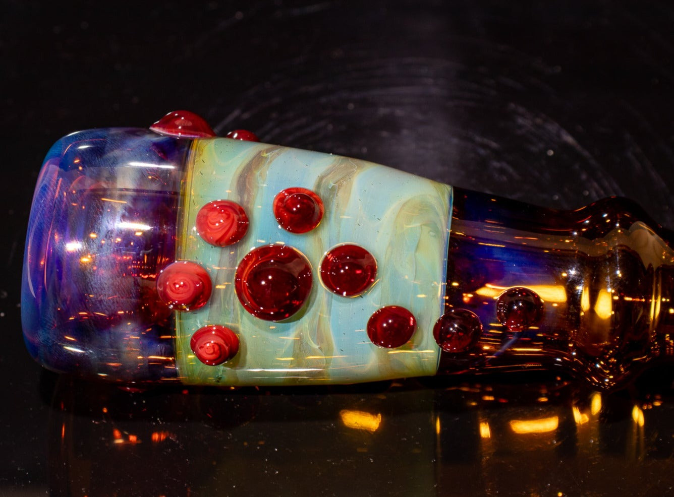 Large Fumed Glass Art | Heady Galaxy Bat | Blue Rainbow Borosilicate | Silver Fumed Handblown Glass