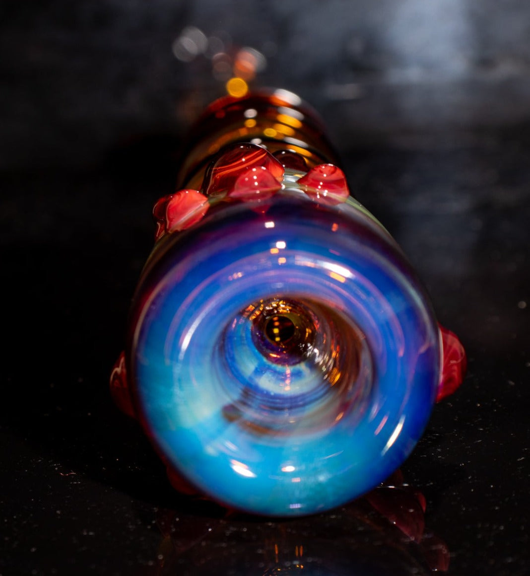 Large Fumed Glass Art | Heady Galaxy Bat | Blue Rainbow Borosilicate | Silver Fumed Handblown Glass