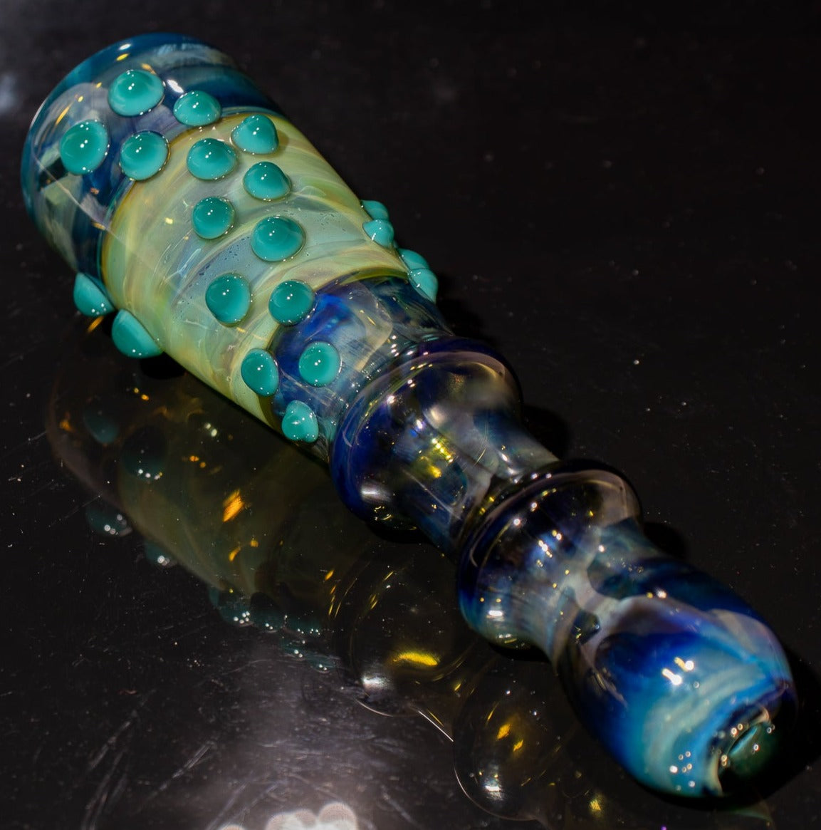 Large Fumed Glass Art | Heady Galaxy Bat | Blue Rainbow Borosilicate | Silver Fumed Handblown Glass