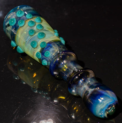 Large Fumed Glass Art | Heady Galaxy Bat | Blue Rainbow Borosilicate | Silver Fumed Handblown Glass