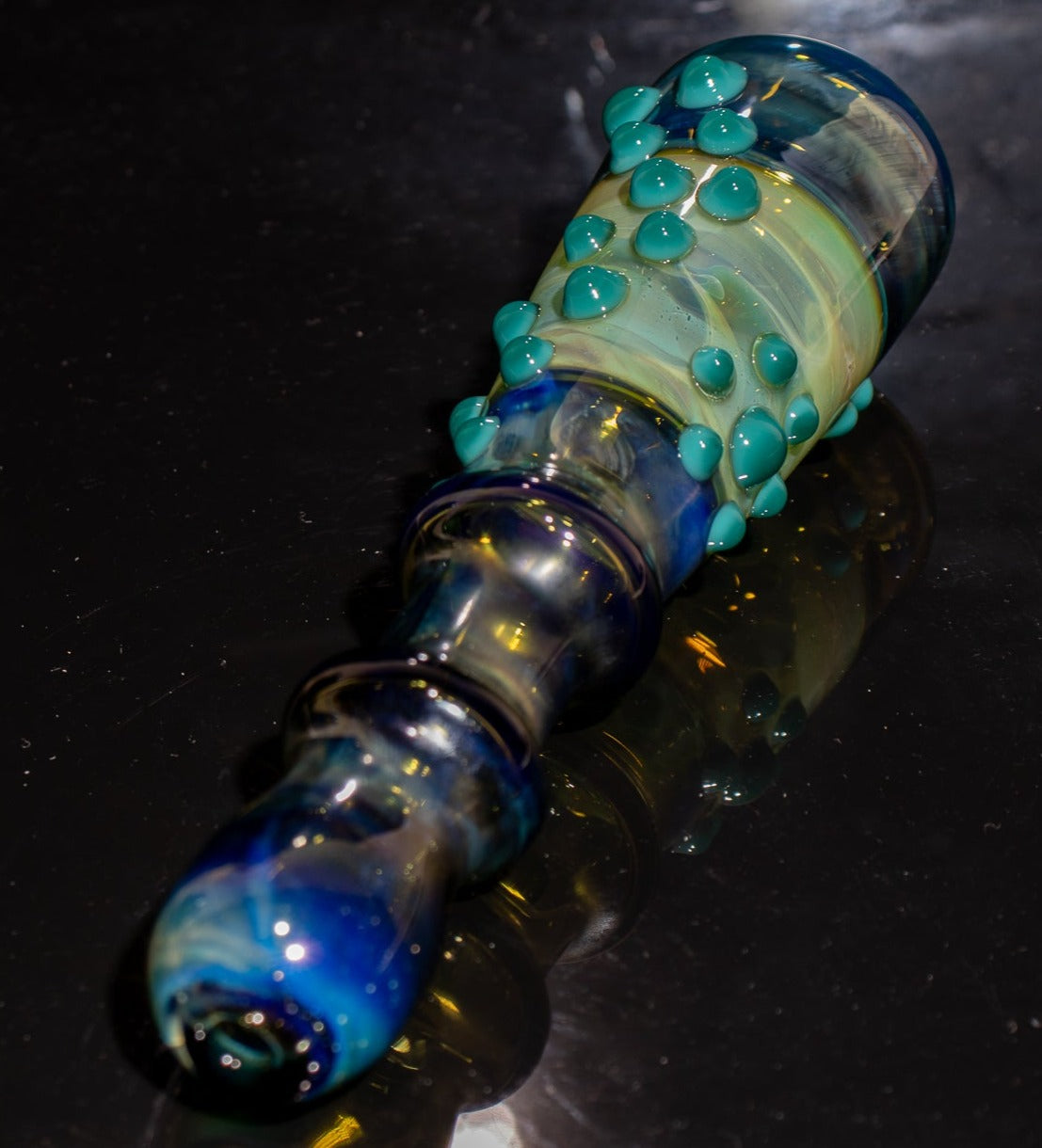 Large Fumed Glass Art | Heady Galaxy Bat | Blue Rainbow Borosilicate | Silver Fumed Handblown Glass