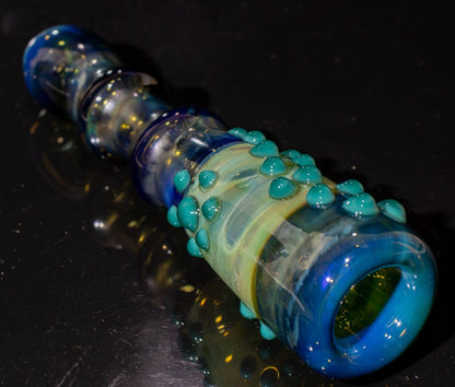 Large Fumed Glass Art | Heady Galaxy Bat | Blue Rainbow Borosilicate | Silver Fumed Handblown Glass