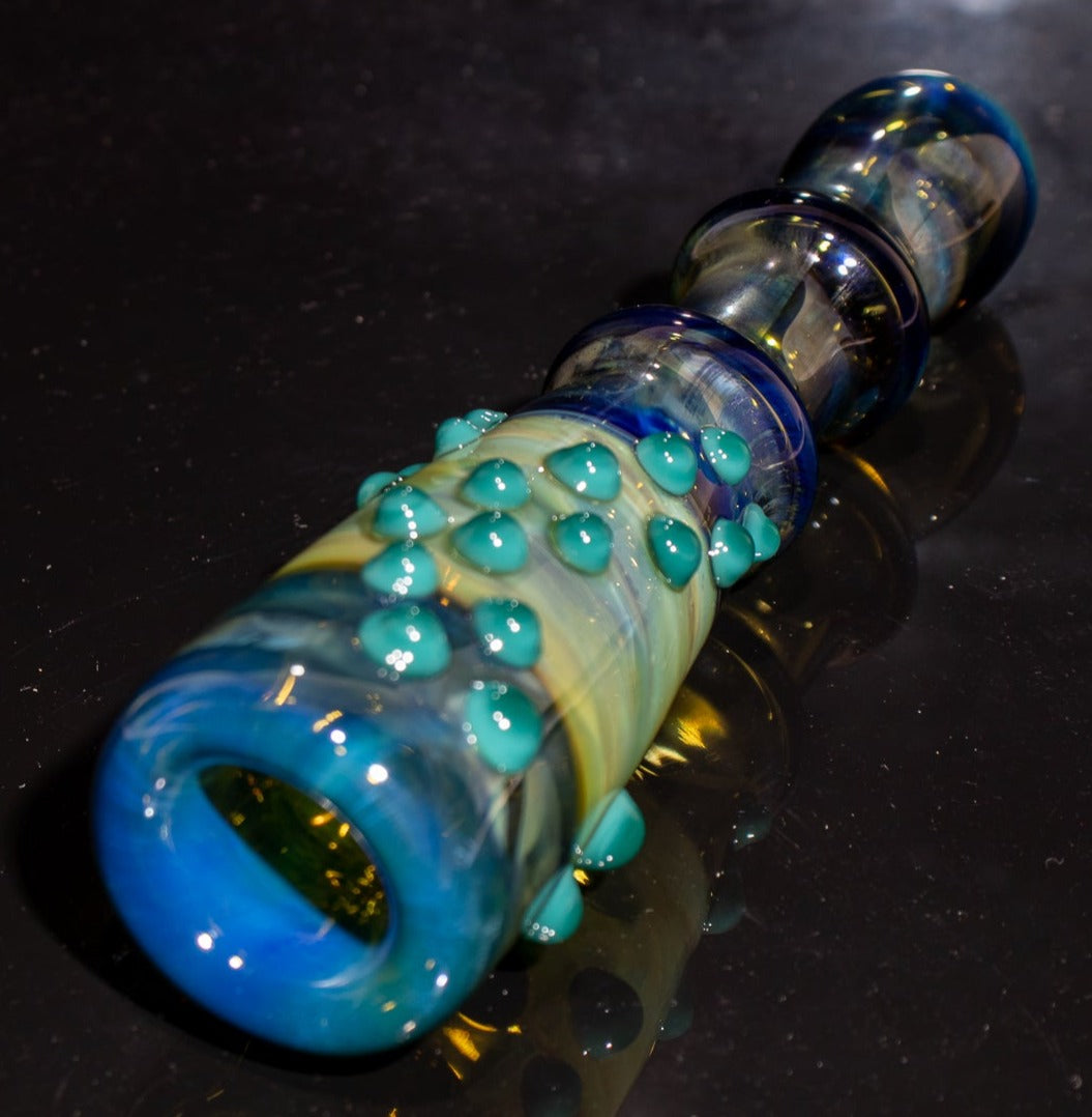 Large Fumed Glass Art | Heady Galaxy Bat | Blue Rainbow Borosilicate | Silver Fumed Handblown Glass