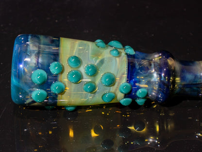 Large Fumed Glass Art | Heady Galaxy Bat | Blue Rainbow Borosilicate | Silver Fumed Handblown Glass
