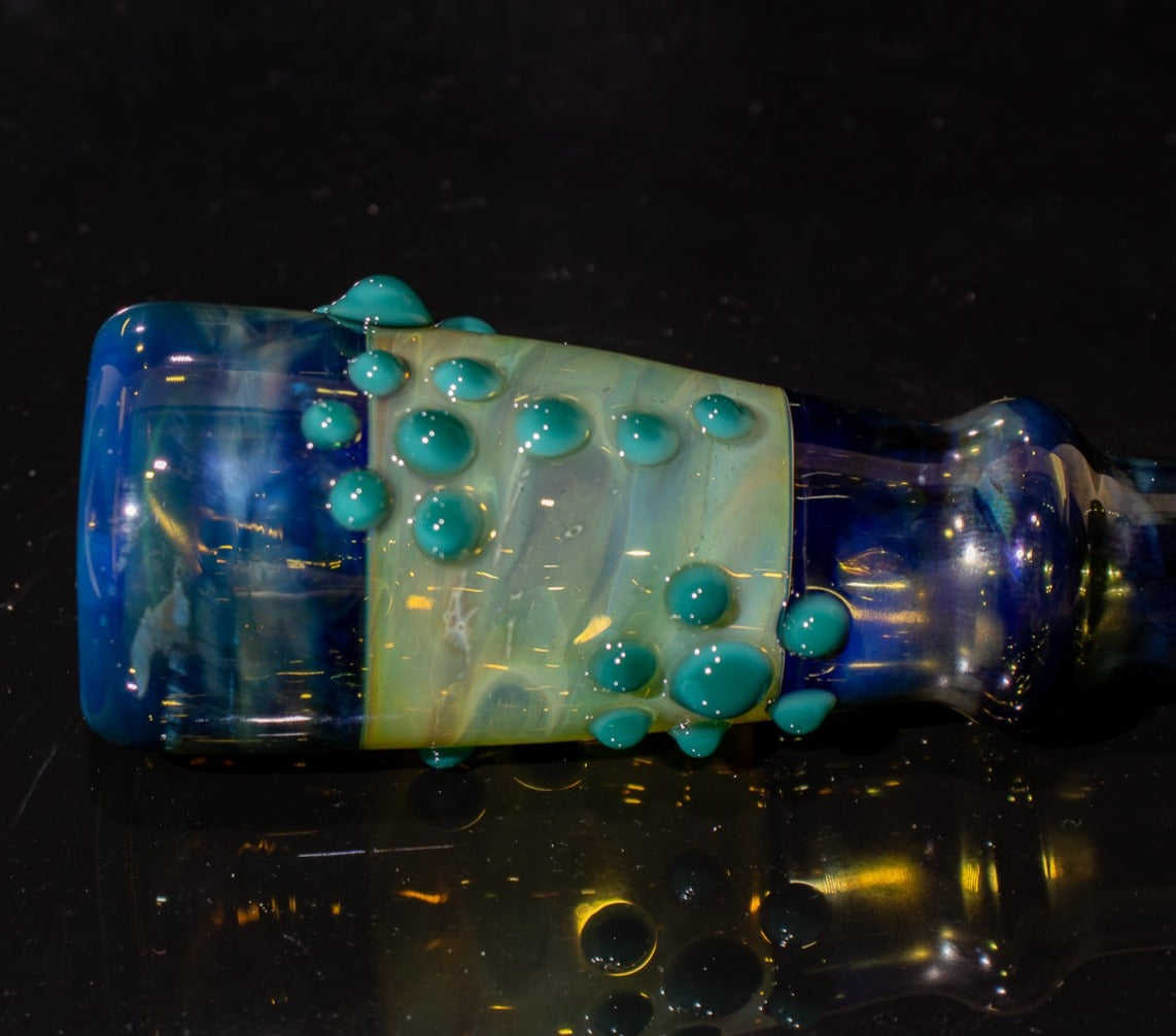 Large Fumed Glass Art | Heady Galaxy Bat | Blue Rainbow Borosilicate | Silver Fumed Handblown Glass
